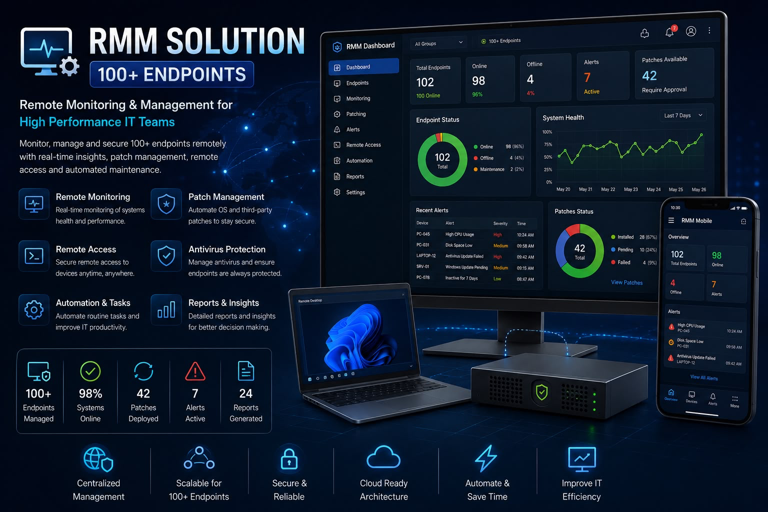 RMM Solution 100+ Endpoints dashboard